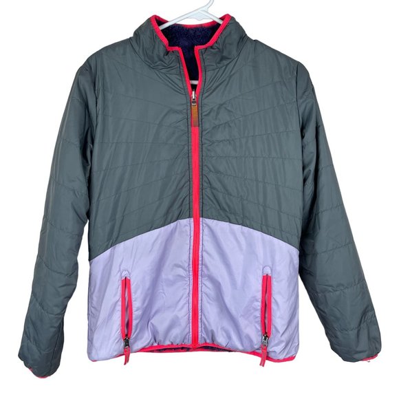 Champion Fully Reversible Coat‎ Jacket Girls Size XL 14-16 Gray Purple Faux Fur - Picture 1 of 14